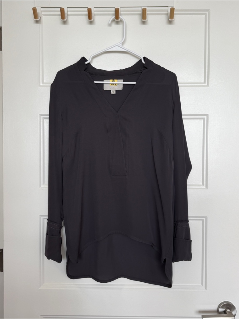 Brochu Walker 100% Silk Long-Sleeve Blouse in Charcoal